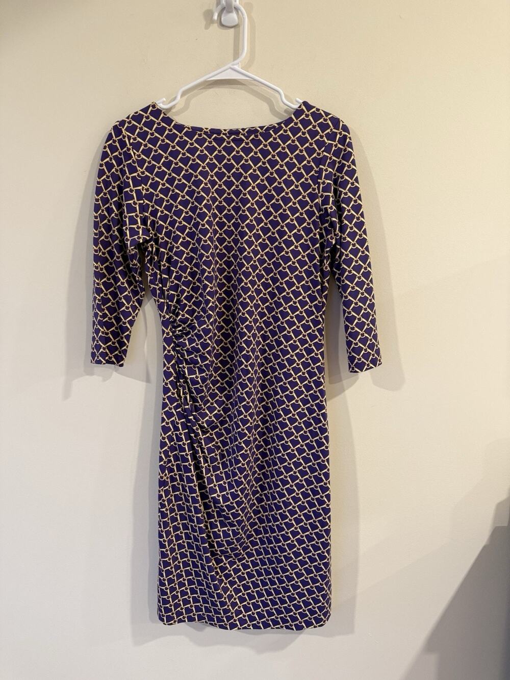 J. McLaughlin NWT Purple Chain Pattern 3/4 Sleeve Dress Classic Statement